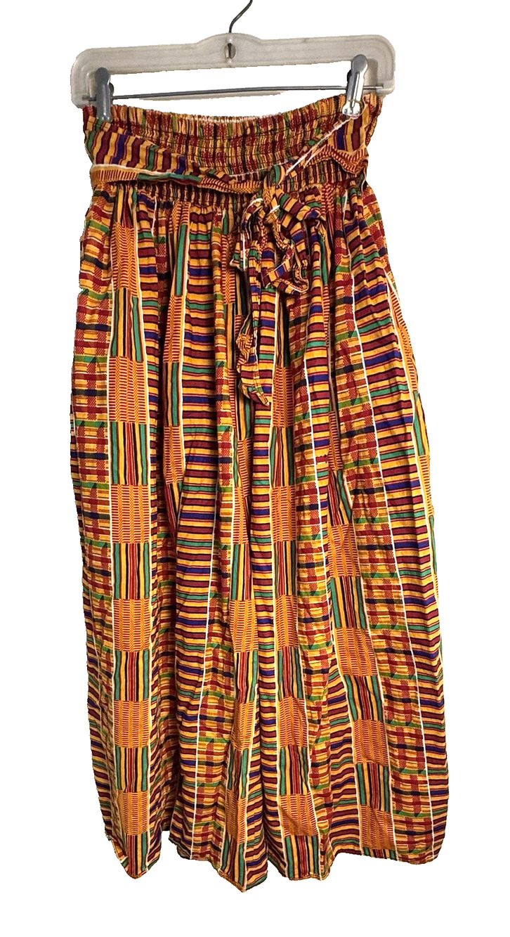 Karan African Kente Print Palazzo Pants wide leg Head Wrap Multicolor Ethnic
